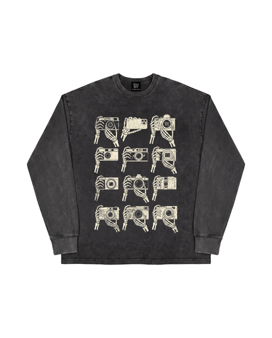"CAMERA DOESN'T MATTER" Acid Wash Heavyweight Long Sleeve Tee