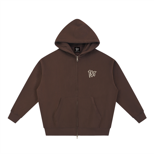 1st Crest Zip Hoodie, Brown front
