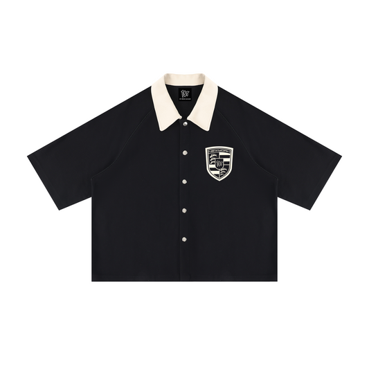 1st Crest Snap Polo, black with cream collar