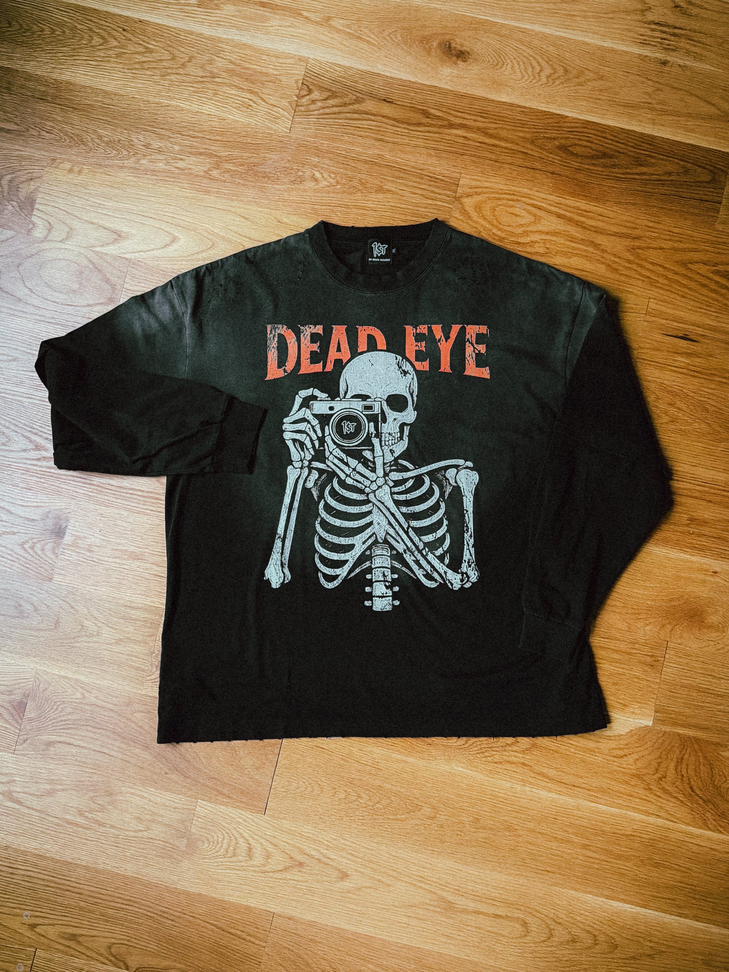 "DEAD EYE" V2 Sunfaded Distressed Heavyweight Long Sleeve Fake Tee (2 piece integrated look)